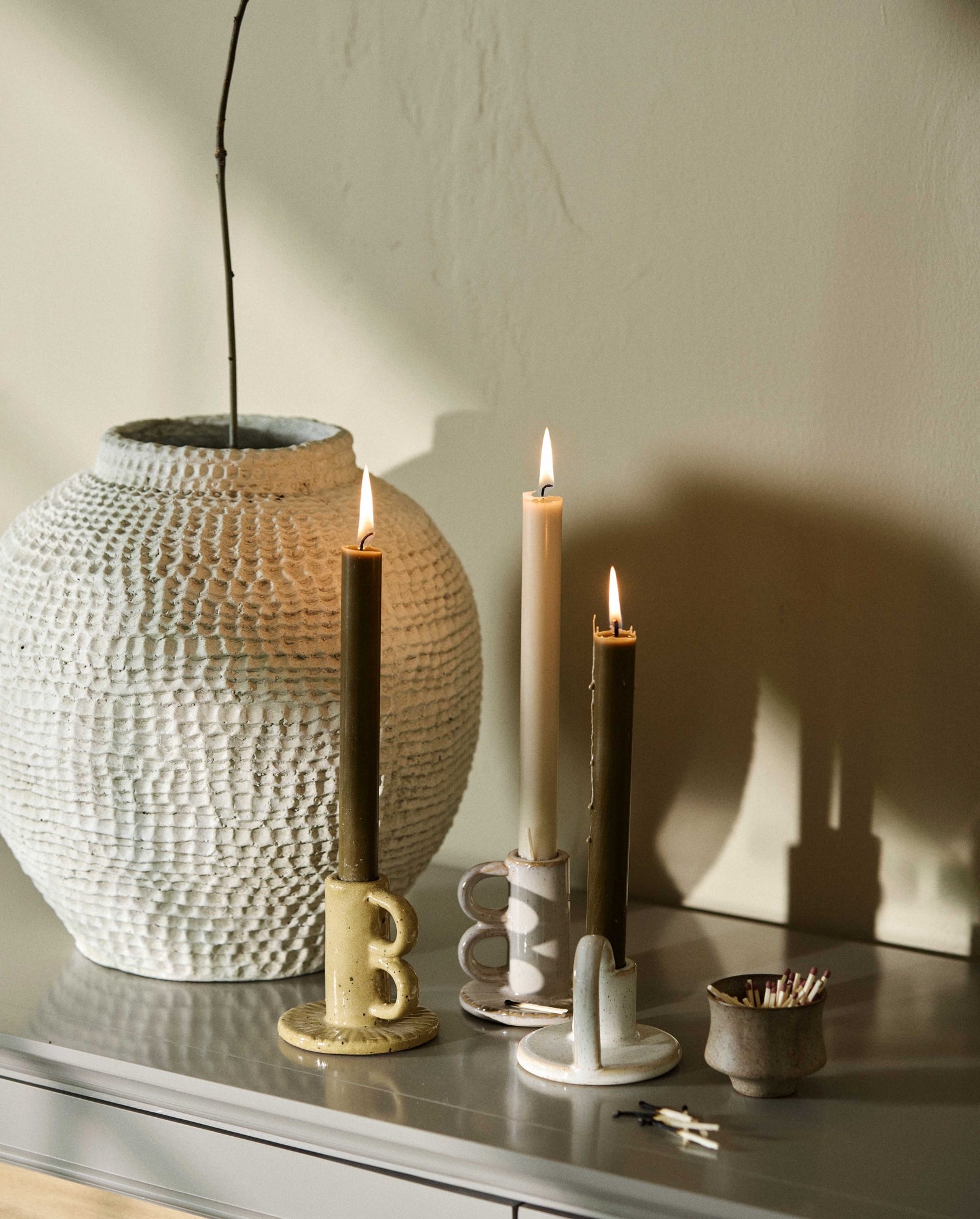 CANDLE, stearinlys, sæt m/4, 25cm - grøn