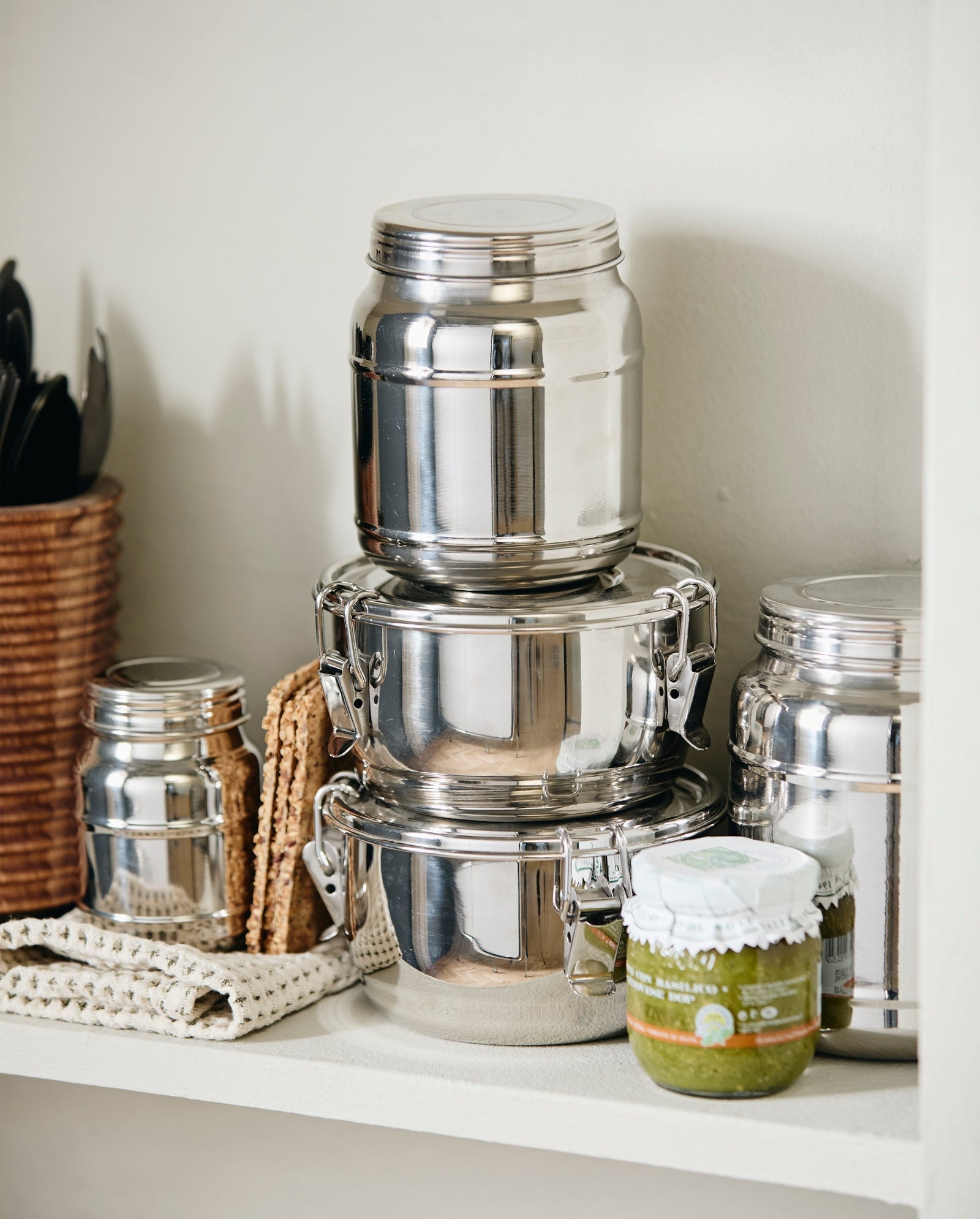 CANI can w/lid, high, L - stainless steel