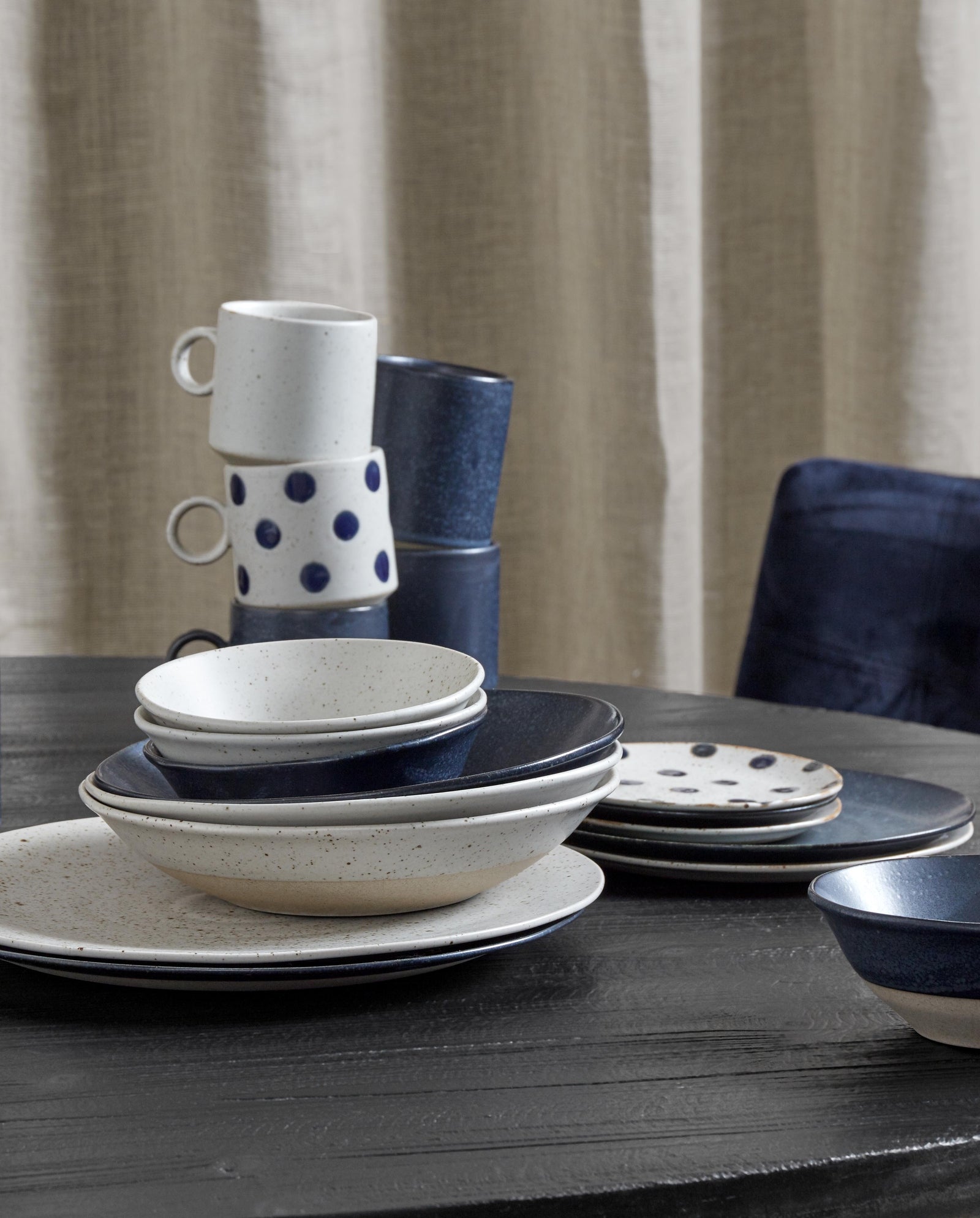 GRAINY saucer/cake plate - sand/dark blue