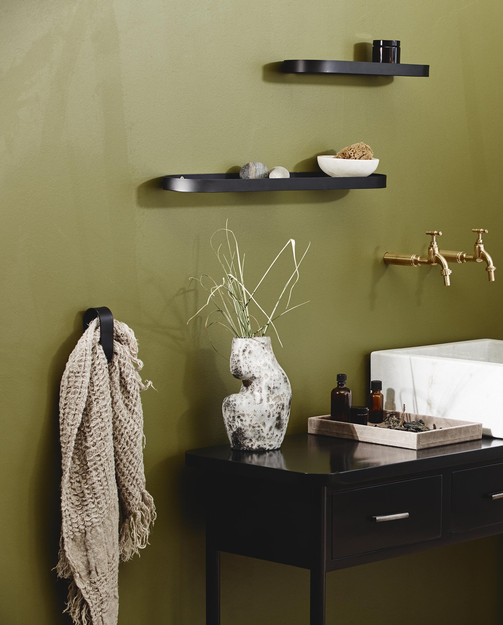 SOTRA shelf w/glass, L, black metal