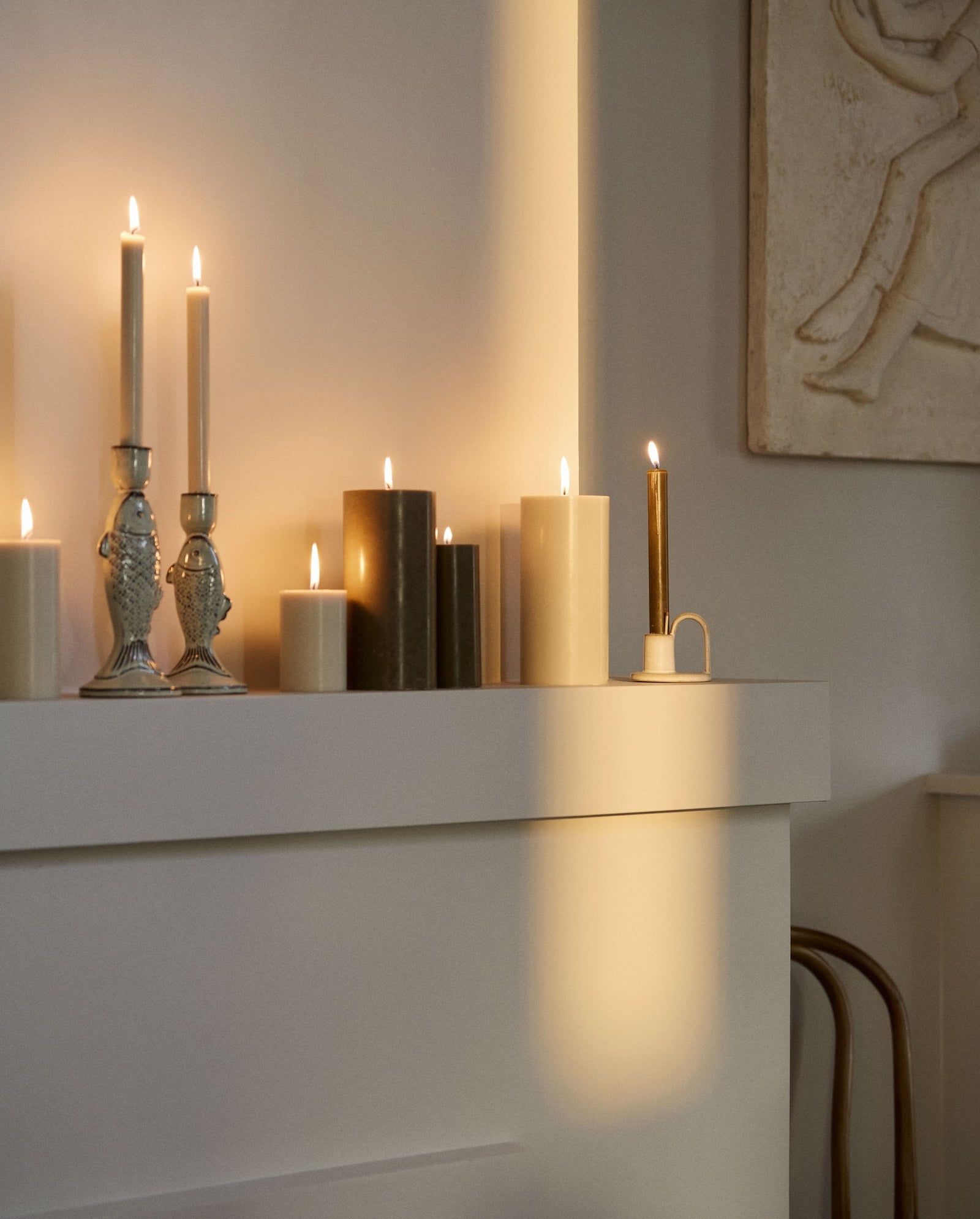 CANDLE, stearinlys, sæt m/4, 25cm - beige