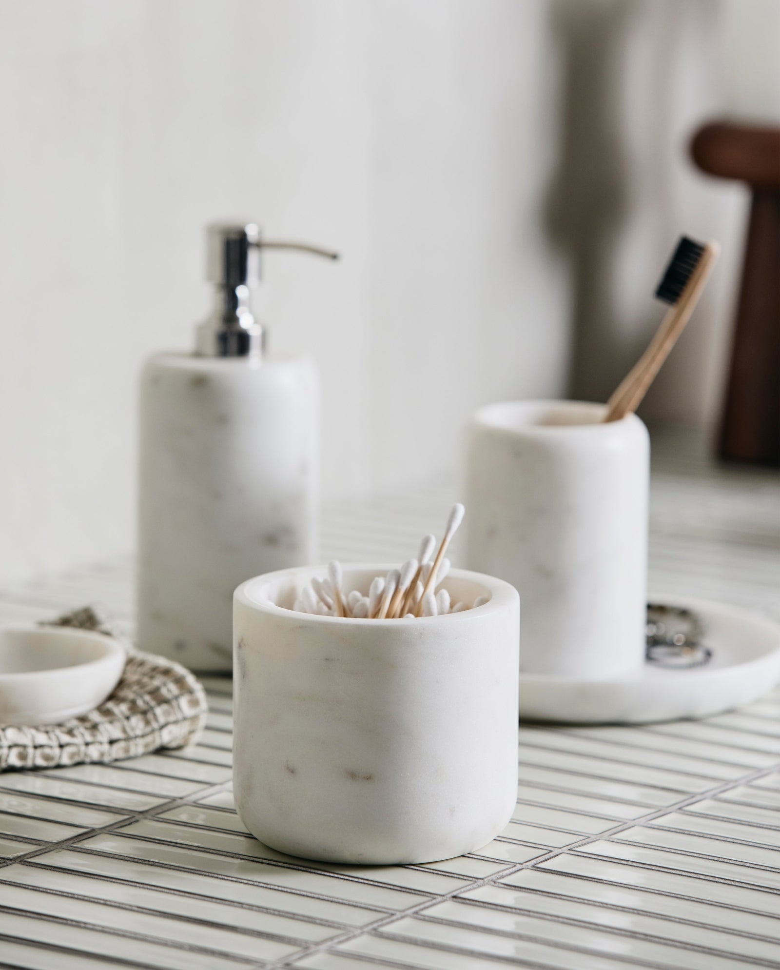 MARBLE opbevaringskrukke i marmor - h10 cm - hvid