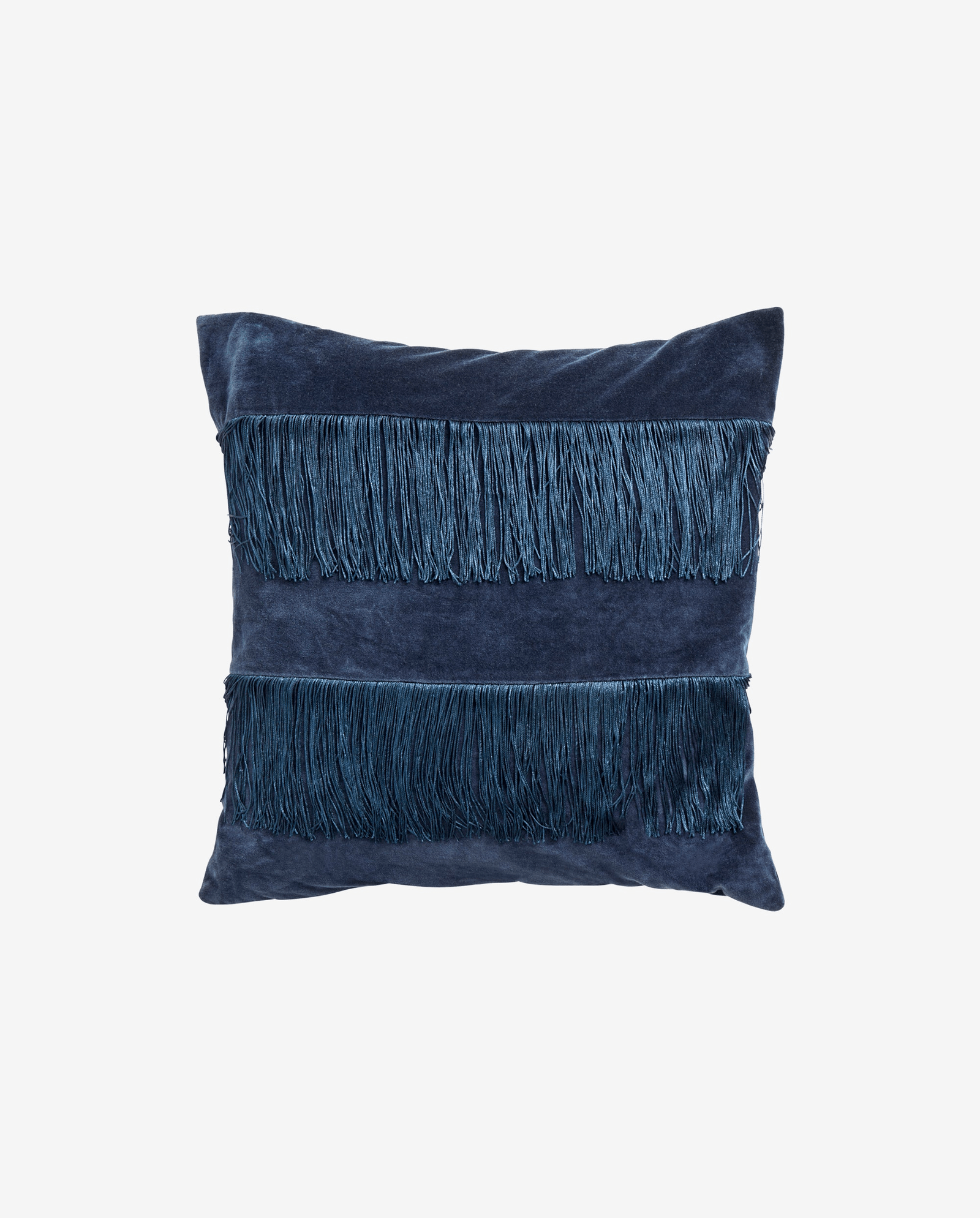 Pudebetræk i velour med frynser - 50x50 - mørkeblå