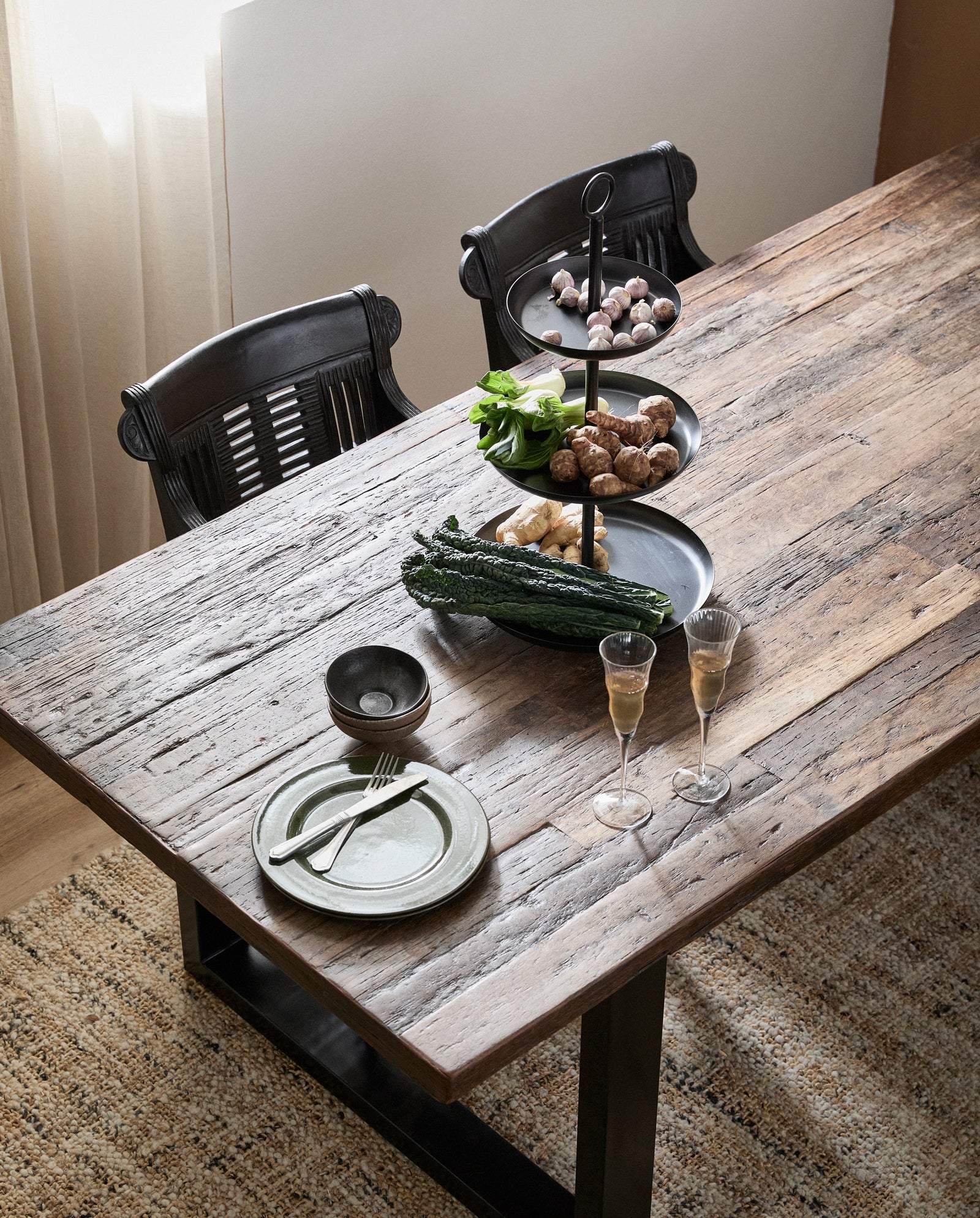 VINTAGE iron table w/wooden top, raw