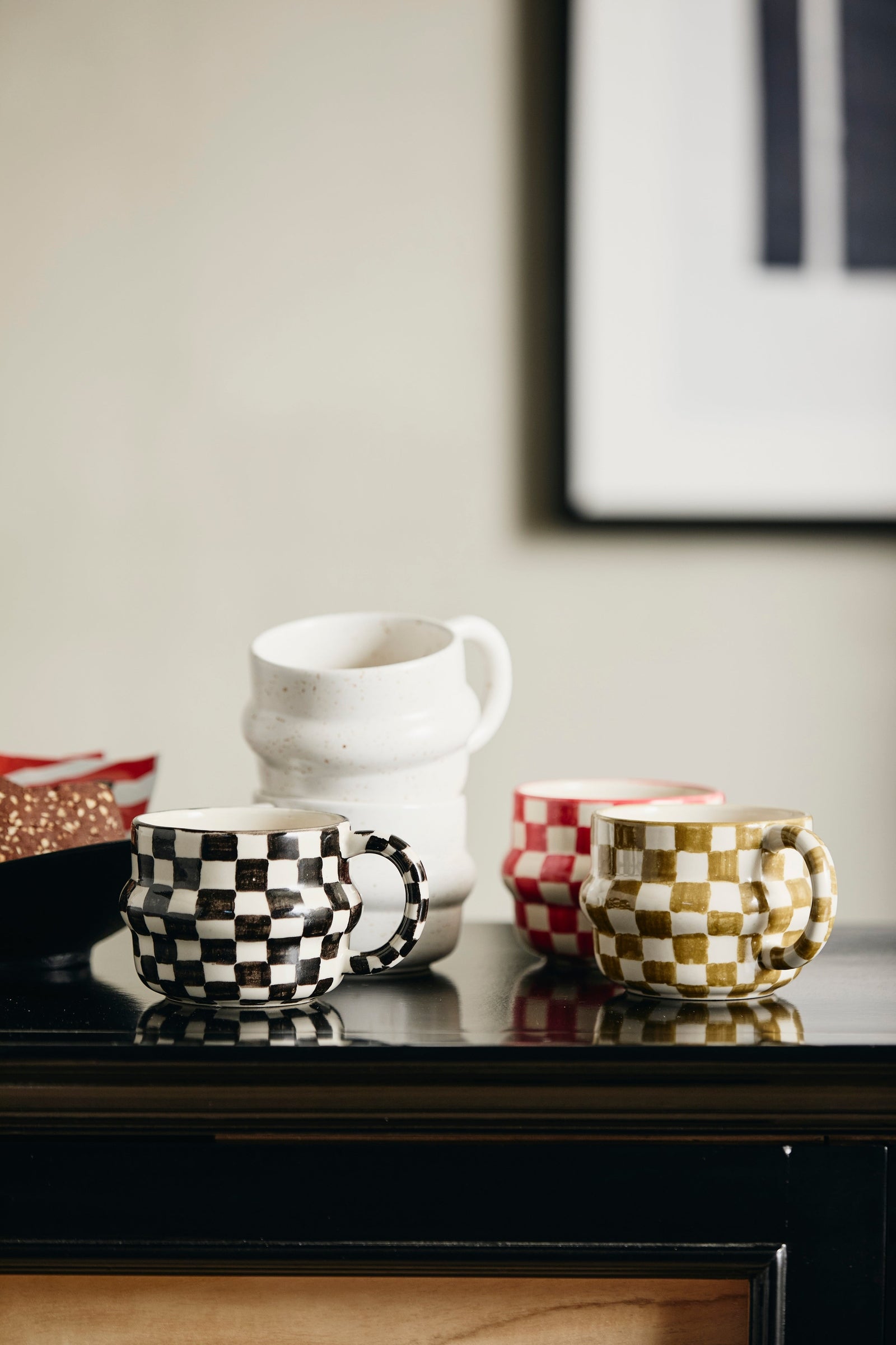 YSIA cup, check - green/ivory