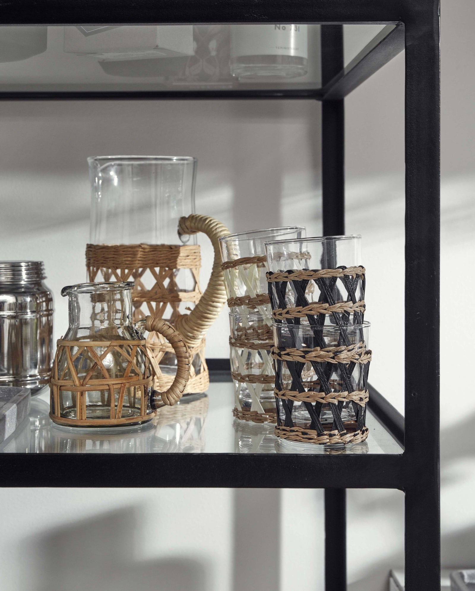 WEVA creamer, glass w/rattan, small