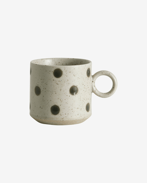 GRAINY dot cup w. handle - sand/green
