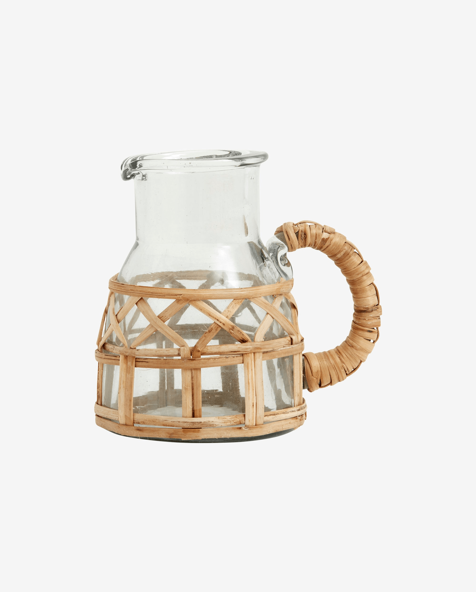 WEVA creamer, glass w/rattan, small