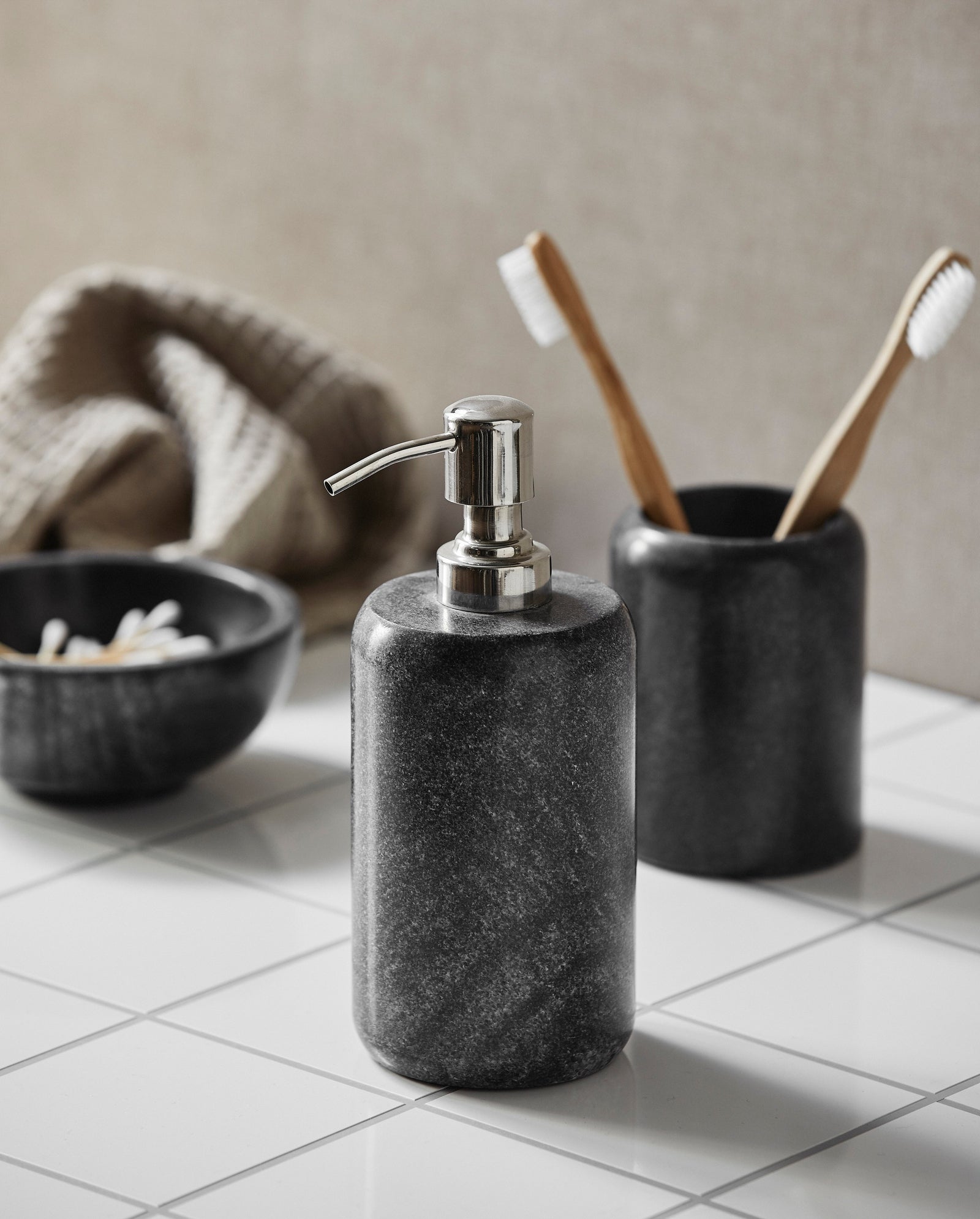 MARBLE skål i marmor - ø13 cm - sort/grå